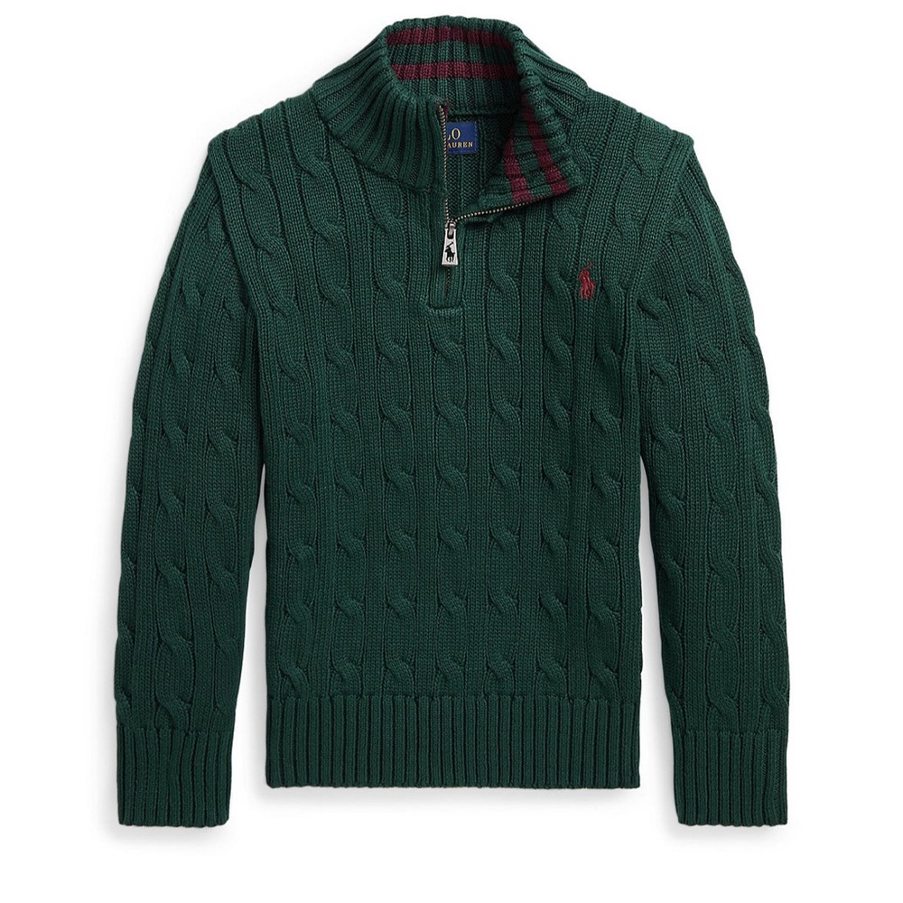 Polo Ralph Lauren Boys Green Cable-Knit Quarter-Zip Sweater – Size 5 NWT